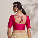 The Blouse Originals Stretchable Pink Silk Round Neck Flexi Fit Padded Readymade Saree Blouse