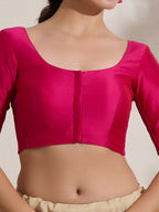 The Blouse Originals Stretchable Pink Silk Round Neck Flexi Fit Padded Readymade Saree Blouse