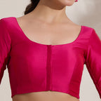 The Blouse Originals Stretchable Pink Silk Round Neck Flexi Fit Padded Readymade Saree Blouse