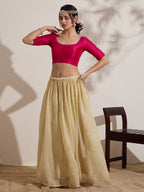 The Blouse Originals Stretchable Pink Silk Round Neck Flexi Fit Padded Readymade Saree Blouse