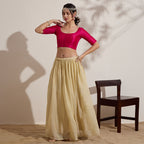 The Blouse Originals Stretchable Pink Silk Round Neck Flexi Fit Padded Readymade Saree Blouse