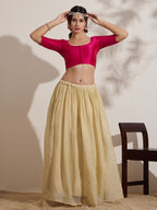 The Blouse Originals Stretchable Pink Silk Round Neck Flexi Fit Padded Readymade Saree Blouse