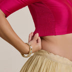 The Blouse Originals Stretchable Pink Silk Round Neck Flexi Fit Padded Readymade Saree Blouse