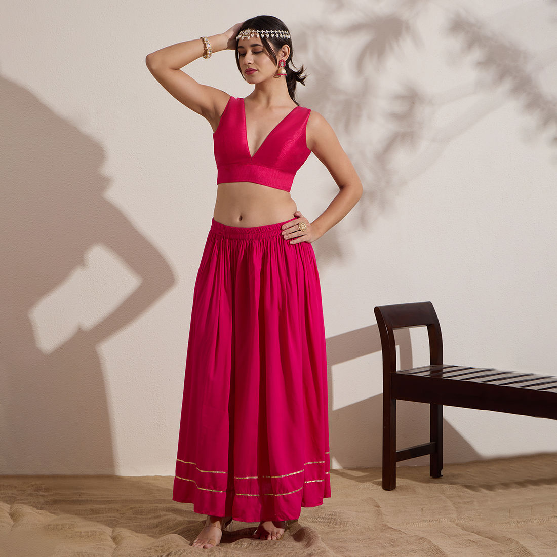 The Blouse Originals Pink Silk Deep V Neck Sleeveless Padded Readymade Saree Blouse