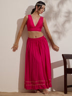 The Blouse Originals Pink Silk Deep V Neck Sleeveless Padded Readymade Saree Blouse