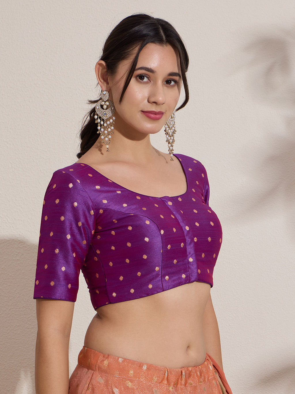 The Blouse Originals Purple Butti Silk Embellished Readymade Saree Blouse