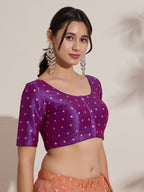 The Blouse Originals Purple Butti Silk Embellished Readymade Saree Blouse