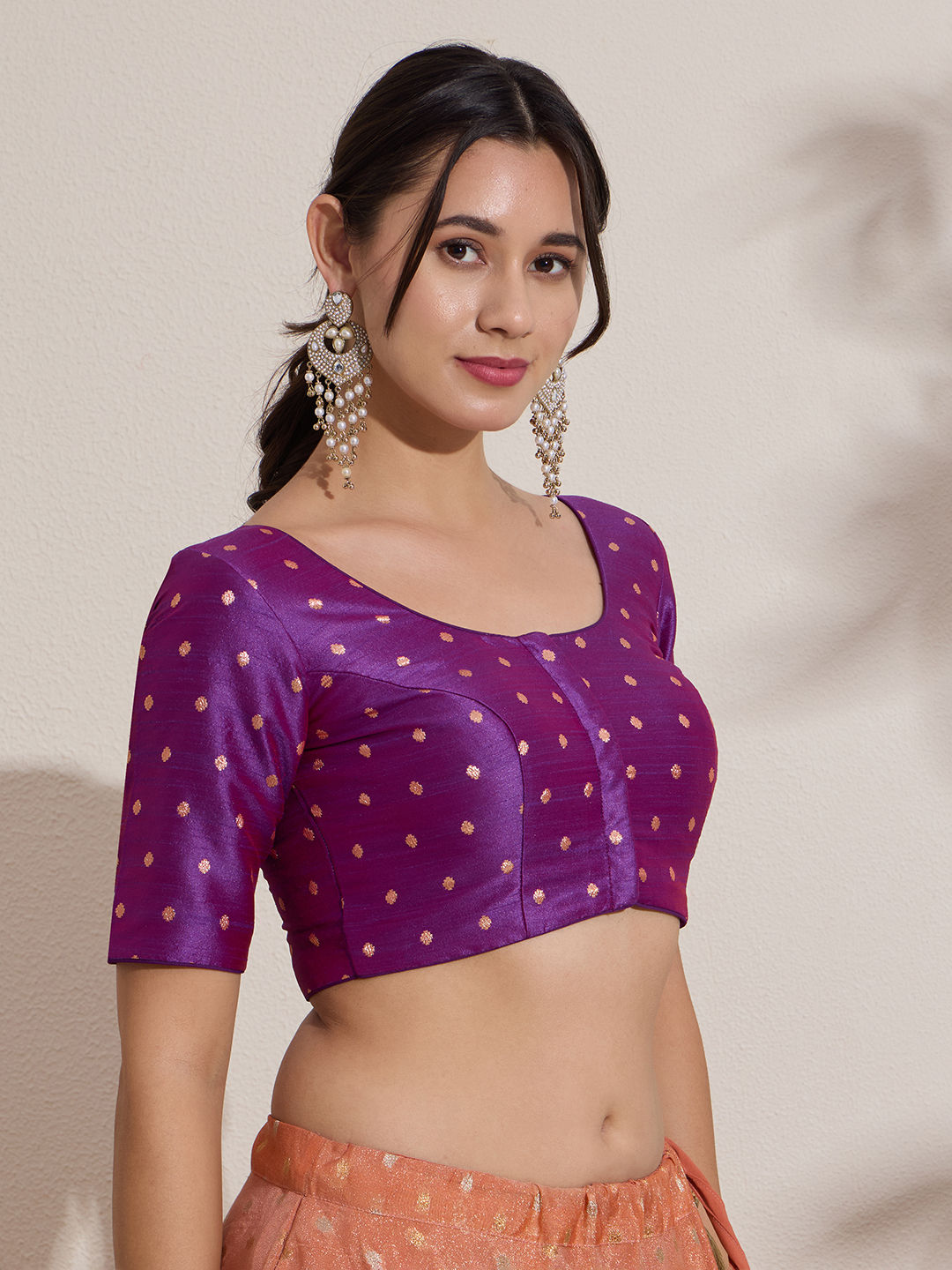 The Blouse Originals Purple Butti Silk Embellished Readymade Saree Blouse
