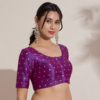 The Blouse Originals Purple Butti Silk Embellished Readymade Saree Blouse