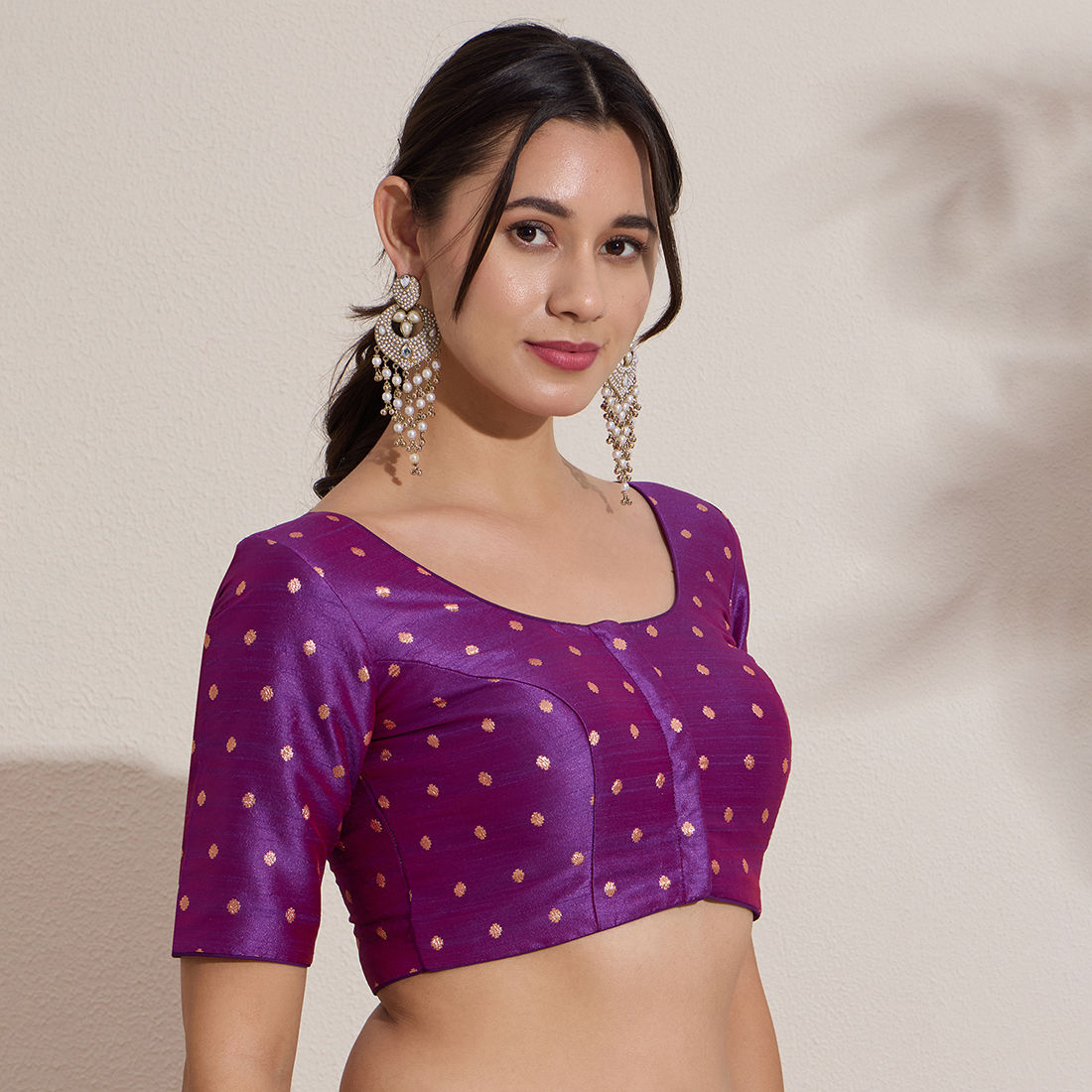 The Blouse Originals Purple Butti Silk Embellished Readymade Saree Blouse