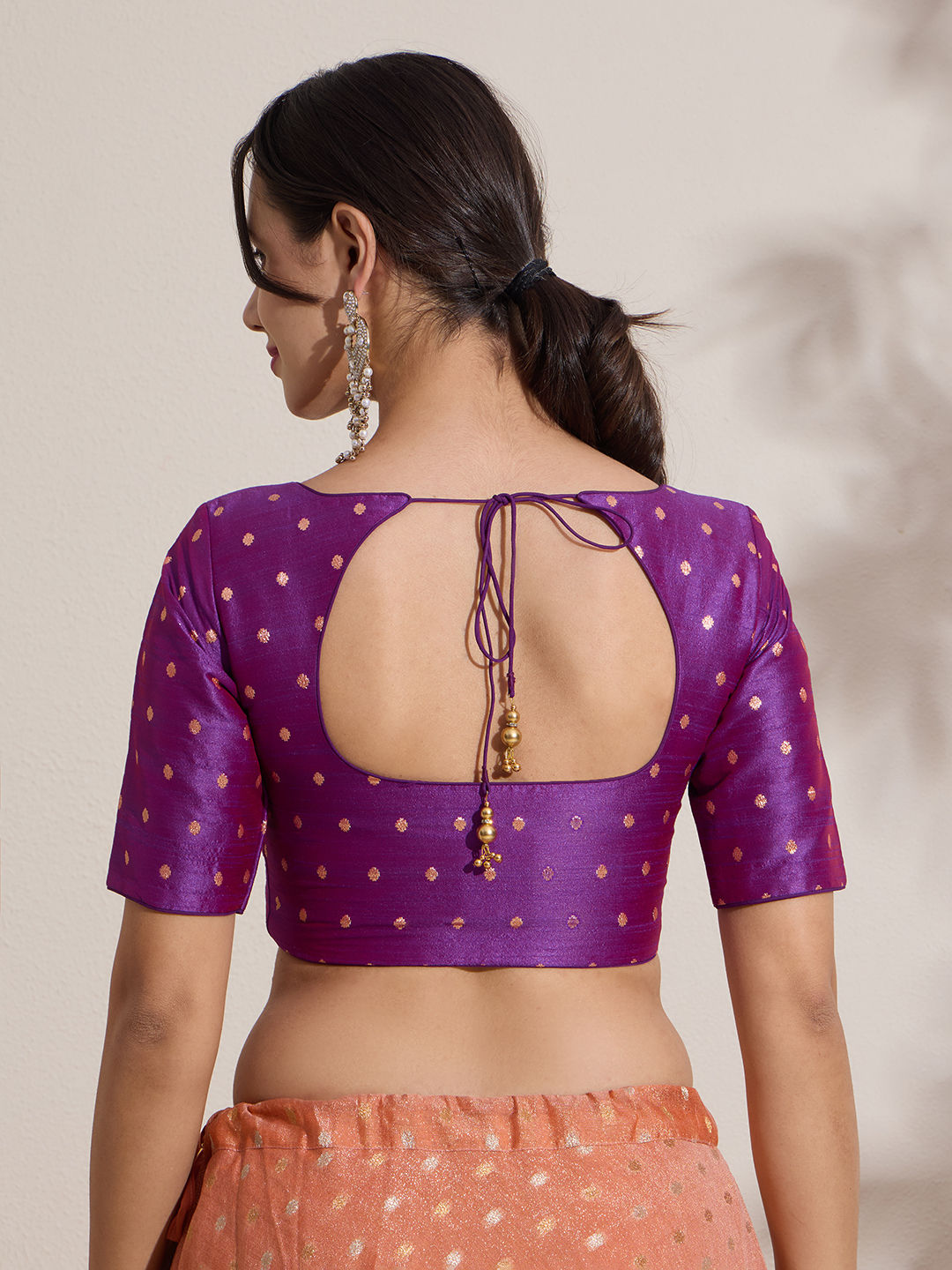 The Blouse Originals Purple Butti Silk Embellished Readymade Saree Blouse