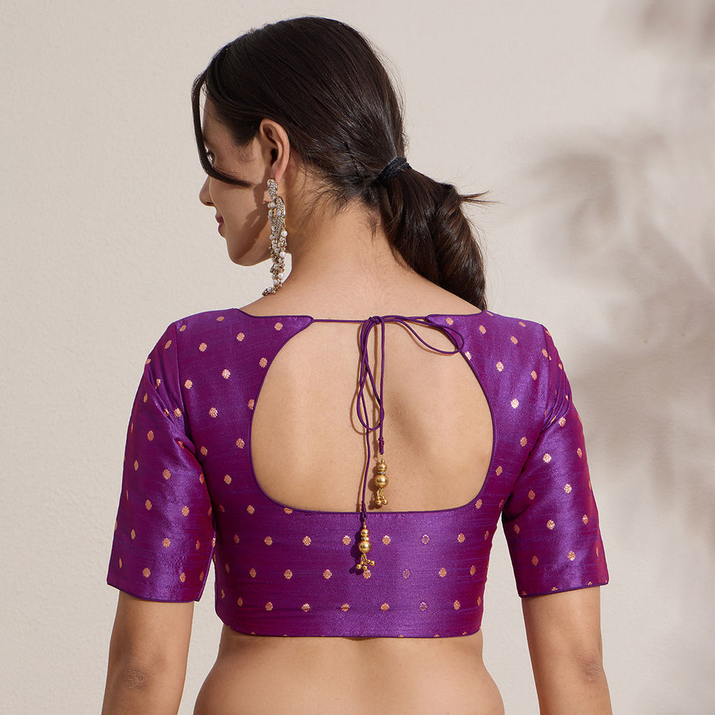 The Blouse Originals Purple Butti Silk Embellished Readymade Saree Blouse