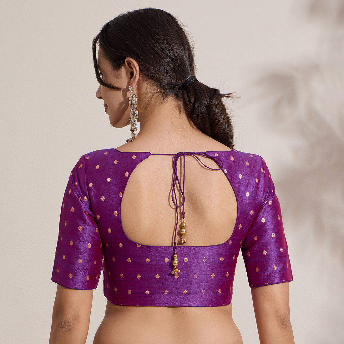 The Blouse Originals Purple Butti Silk Embellished Readymade Saree Blouse