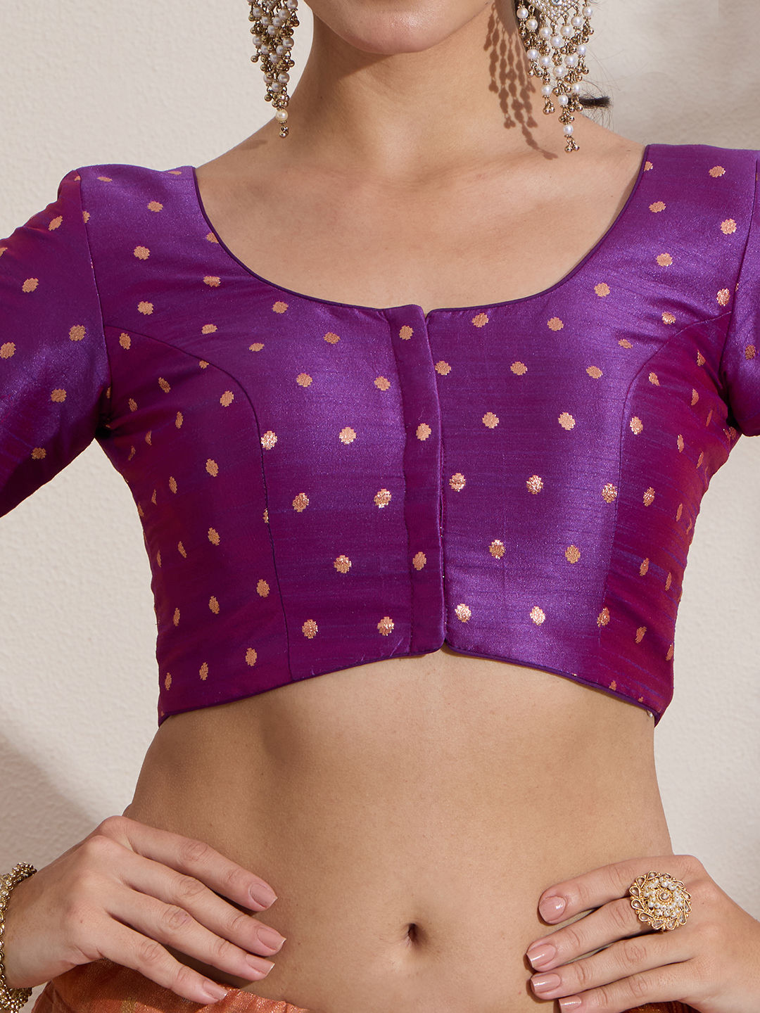The Blouse Originals Purple Butti Silk Embellished Readymade Saree Blouse