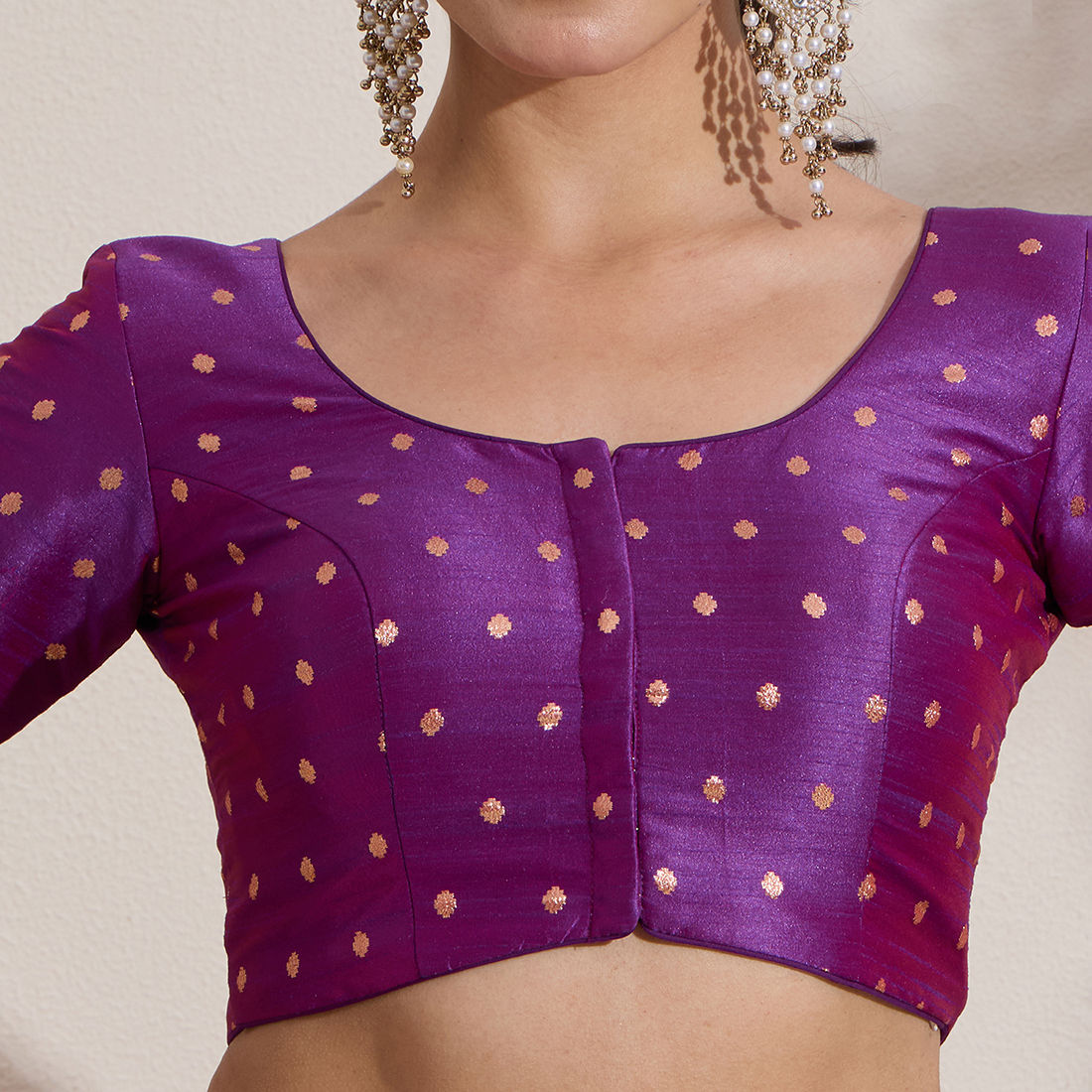 The Blouse Originals Purple Butti Silk Embellished Readymade Saree Blouse