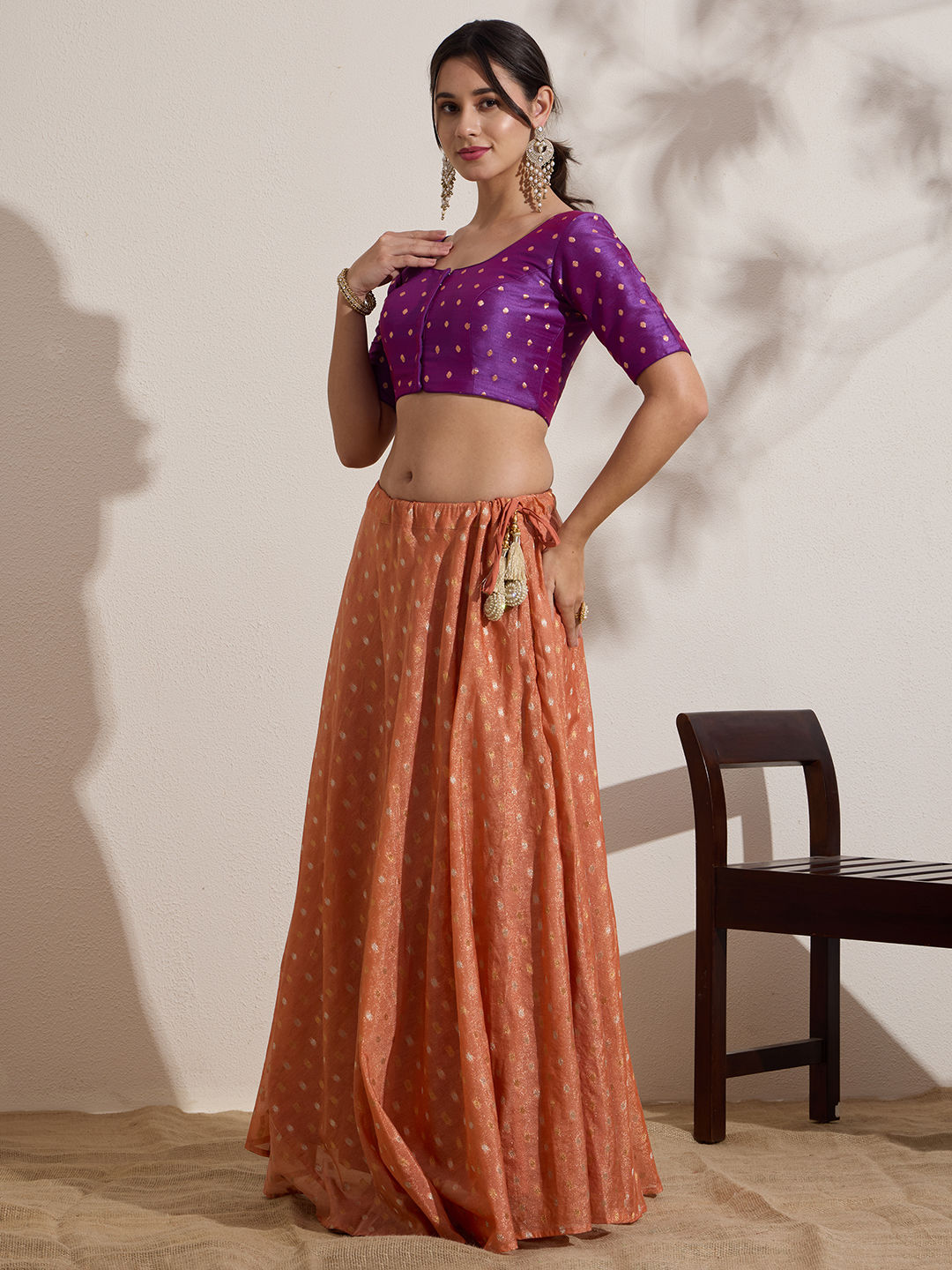 The Blouse Originals Purple Butti Silk Embellished Readymade Saree Blouse