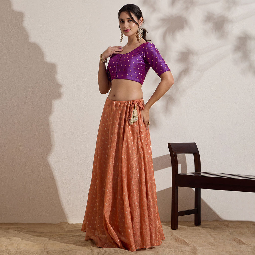 The Blouse Originals Purple Butti Silk Embellished Readymade Saree Blouse