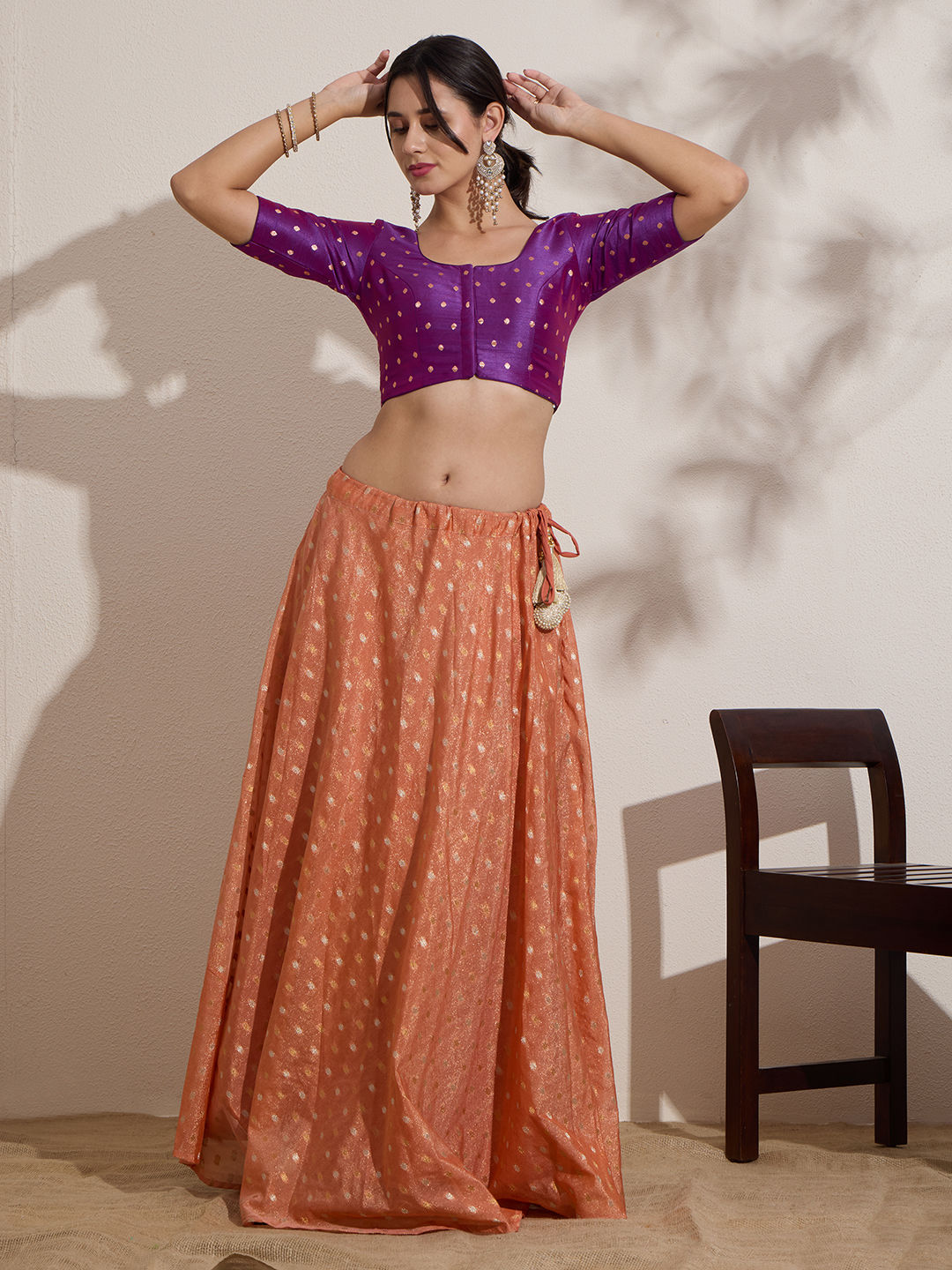 The Blouse Originals Purple Butti Silk Embellished Readymade Saree Blouse