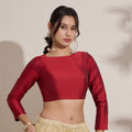 The Blouse Originals Stretchable Red Silk Round Neck Flexi Fit Readymade Saree Blouse