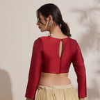 The Blouse Originals Stretchable Red Silk Round Neck Flexi Fit Readymade Saree Blouse