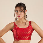 The Blouse Originals Red Zari Round Neck Padded Sleeveless Readymade Saree Blouse
