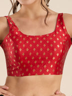 The Blouse Originals Red Zari Round Neck Padded Sleeveless Readymade Saree Blouse