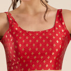 The Blouse Originals Red Zari Round Neck Padded Sleeveless Readymade Saree Blouse