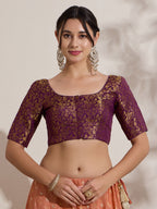The Blouse Originals Purple Brocade Woven Design Zari Readymade Saree Blouse