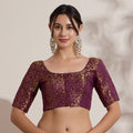 The Blouse Originals Purple Brocade Woven Design Zari Readymade Saree Blouse