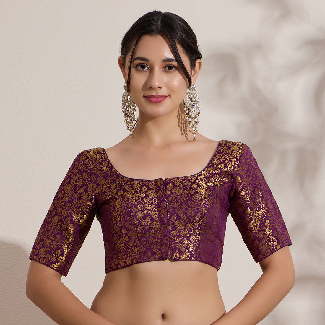 The Blouse Originals Purple Brocade Woven Design Zari Readymade Saree Blouse