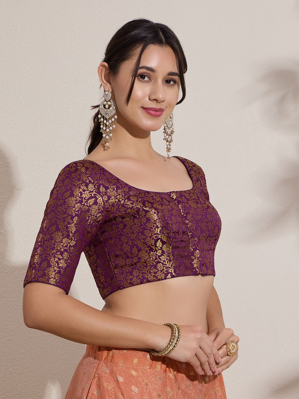 The Blouse Originals Purple Brocade Woven Design Zari Readymade Saree Blouse