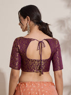 The Blouse Originals Purple Brocade Woven Design Zari Readymade Saree Blouse