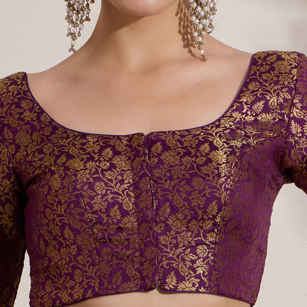 The Blouse Originals Purple Brocade Woven Design Zari Readymade Saree Blouse