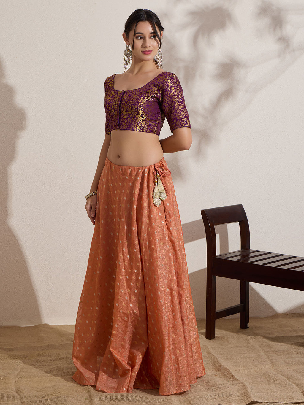 The Blouse Originals Purple Brocade Woven Design Zari Readymade Saree Blouse