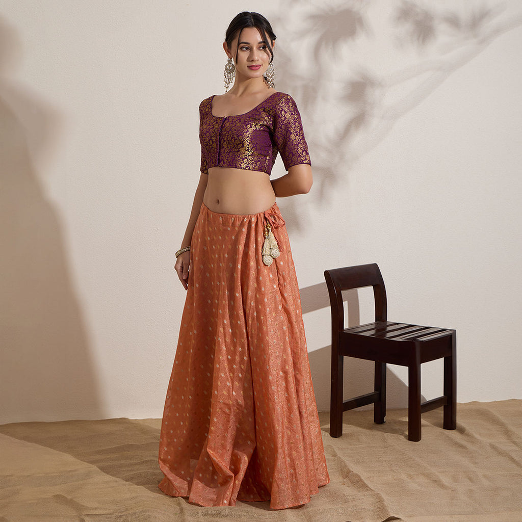 The Blouse Originals Purple Brocade Woven Design Zari Readymade Saree Blouse