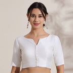 The Blouse Originals Stretchable White Silk Sweetheart Neck Flexi Fit Readymade Saree Blouse