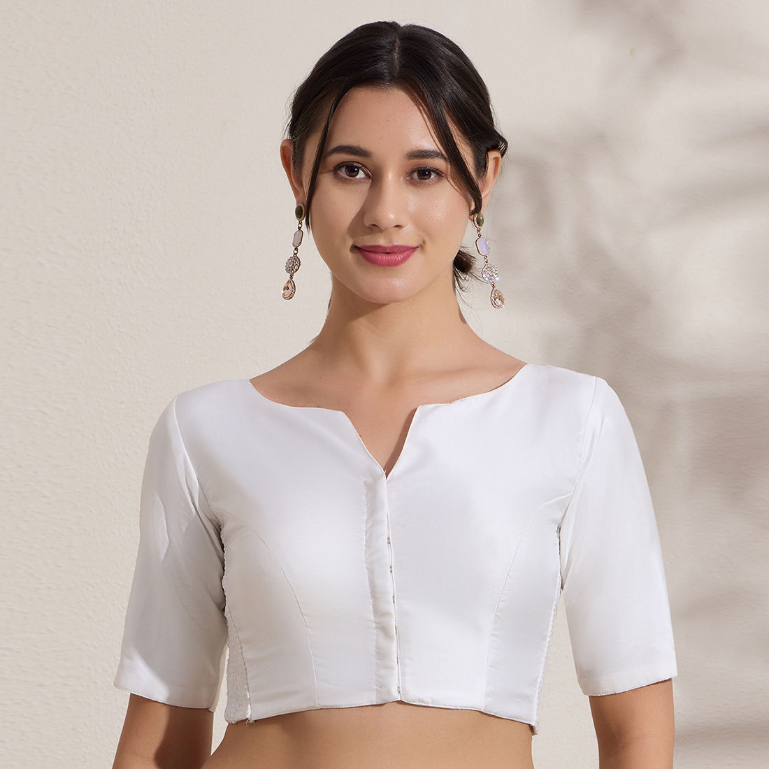 The Blouse Originals Stretchable White Silk Sweetheart Neck Flexi Fit Readymade Saree Blouse