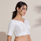 The Blouse Originals Stretchable White Silk Sweetheart Neck Flexi Fit Readymade Saree Blouse