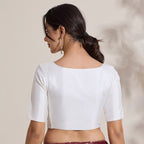 The Blouse Originals Stretchable White Silk Sweetheart Neck Flexi Fit Readymade Saree Blouse