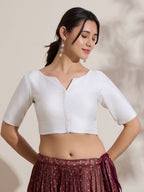 The Blouse Originals Stretchable White Silk Sweetheart Neck Flexi Fit Readymade Saree Blouse