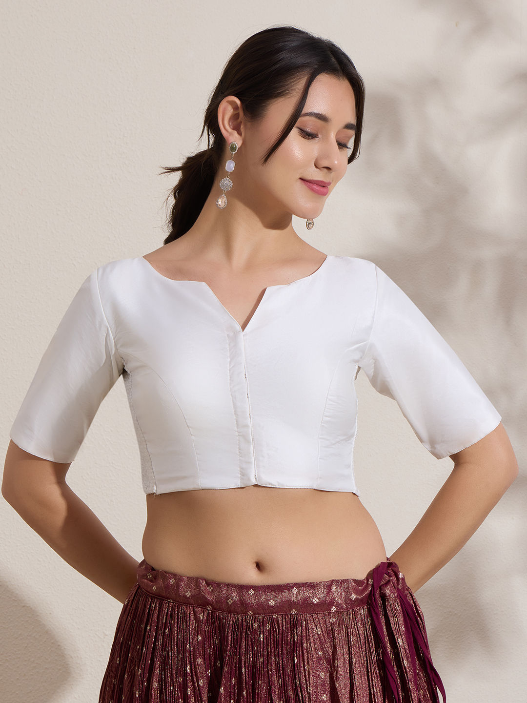 The Blouse Originals Stretchable White Silk Sweetheart Neck Flexi Fit Readymade Saree Blouse
