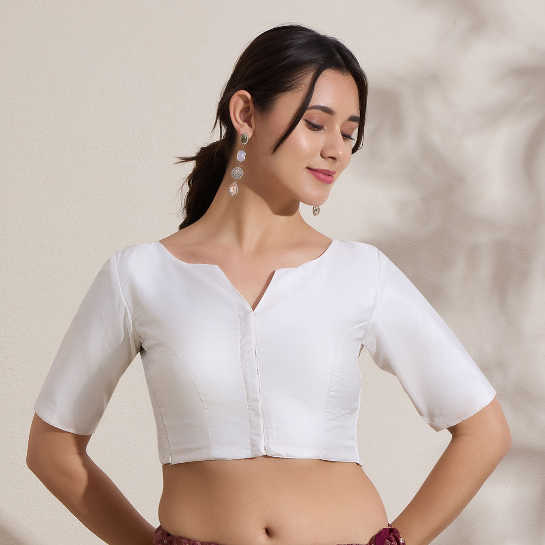 The Blouse Originals Stretchable White Silk Sweetheart Neck Flexi Fit Readymade Saree Blouse