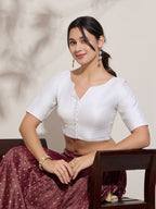 The Blouse Originals Stretchable White Silk Sweetheart Neck Flexi Fit Readymade Saree Blouse